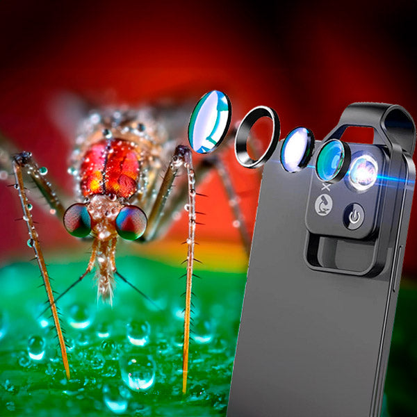 Skorter | MicroZoom Clip-On Phone Microscope – 200x Magnification Lens with LED Light