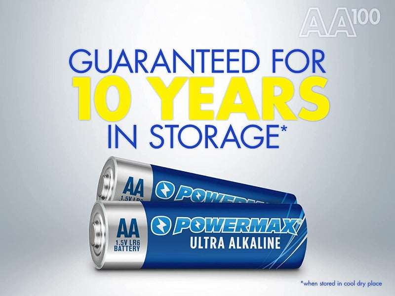 Skorter | 100-pack AA batteries, ultra long-lasting alkaline battery, 10-year shelf life, reclosable packaging