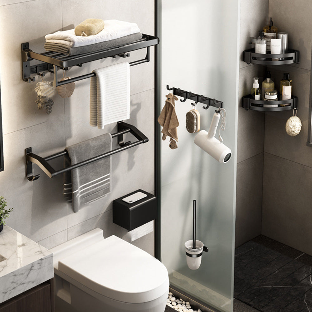 Skorter | Contemporary Bathroom Accessory Set Matte Black Bathroom Set with Bathrobe Hooks/Towel Bar