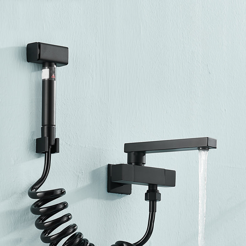 Skorter | Modern Bathtub Filler Wall Mount Hand Shower Swiveling Copper Bathtub Filler with Single Lever Handle