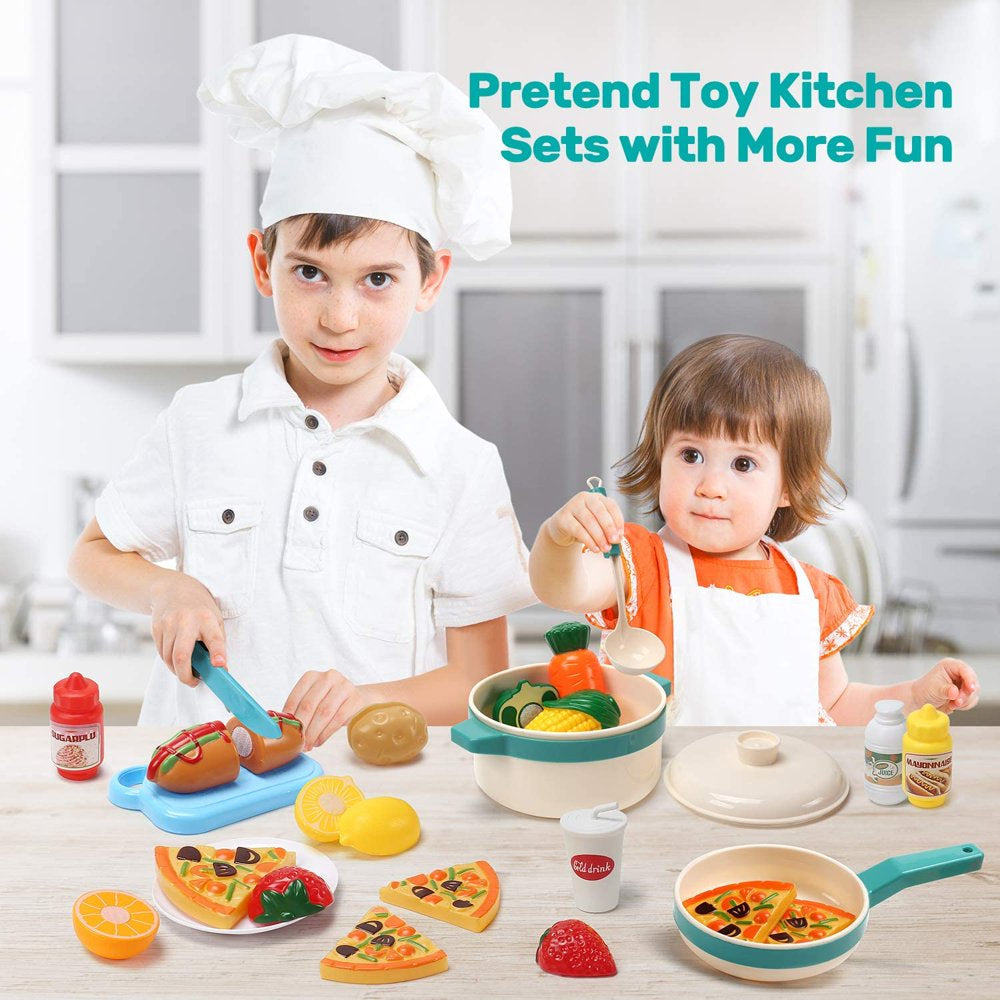 Skørter | 40PCS Kids Kitchen Play Pretend Cooking Set with Pots and Pans Kitchen Accessories Cutting Play Food Great Gift for Toddlers Boys Girls Indoor Play