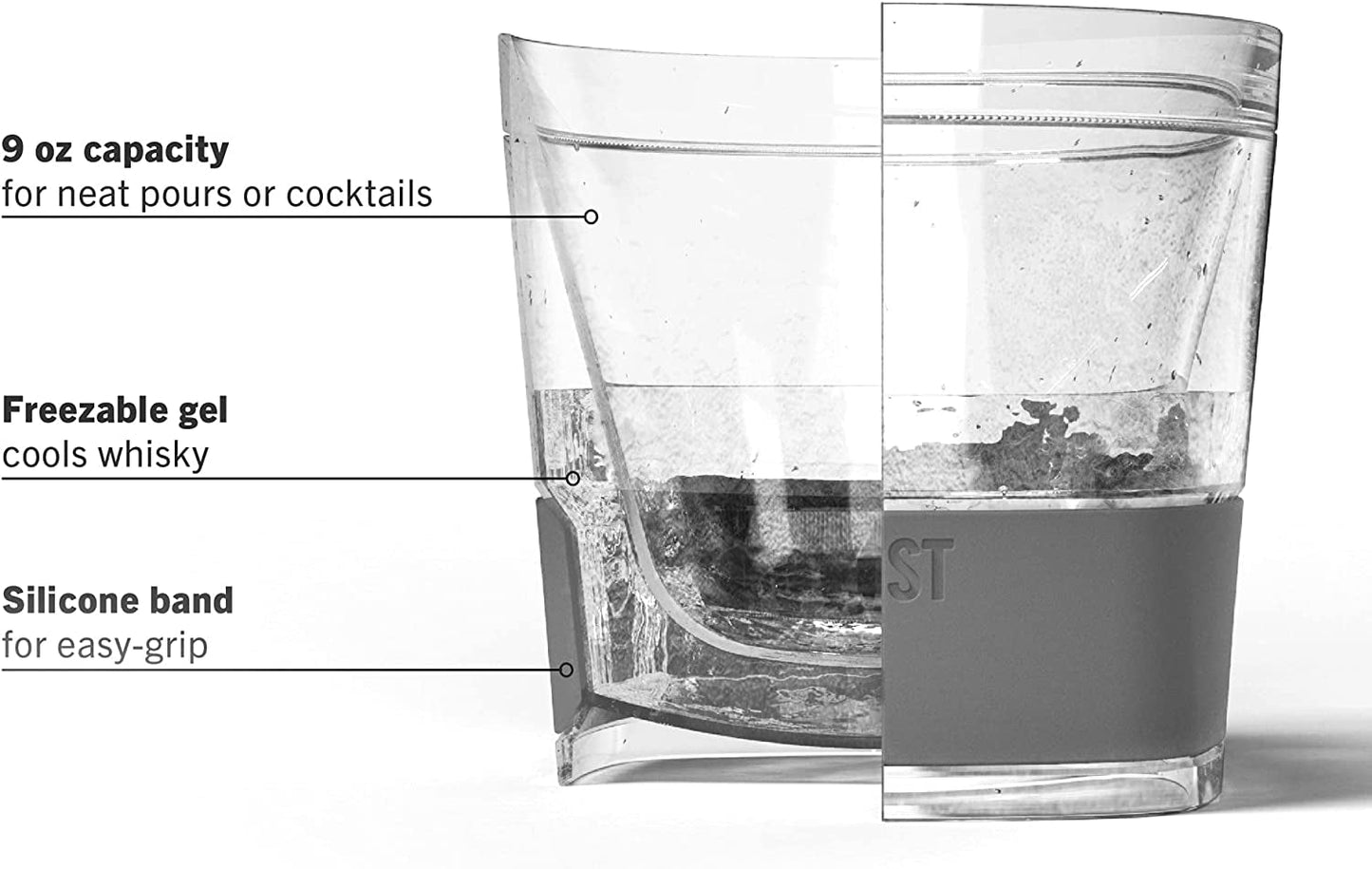 Skorter | Cooling Cups for Whiskey, Bourbon and Scotch, Freezer Gel Chiller Double Wall Glass Set of 1, Smoke, 9 ounces