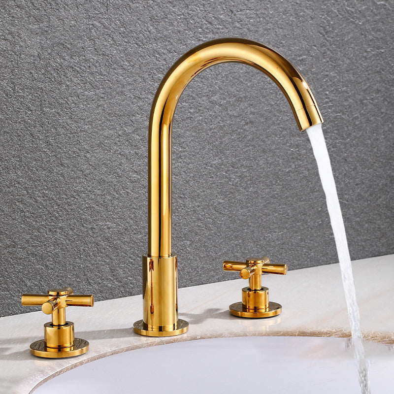 Skorter | Goose Neck Bathroom Sink Faucet 2 Handles Hot and Cold Water Sink Faucet with Drain