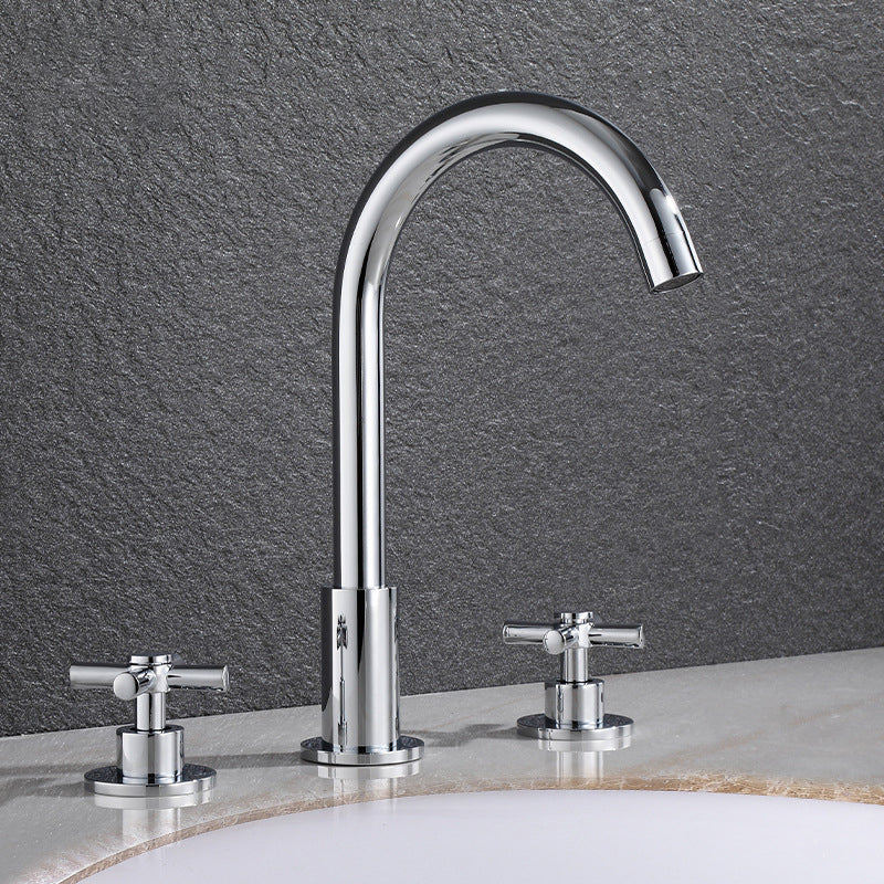 Skorter | Goose Neck Bathroom Sink Faucet 2 Handles Hot and Cold Water Sink Faucet with Drain