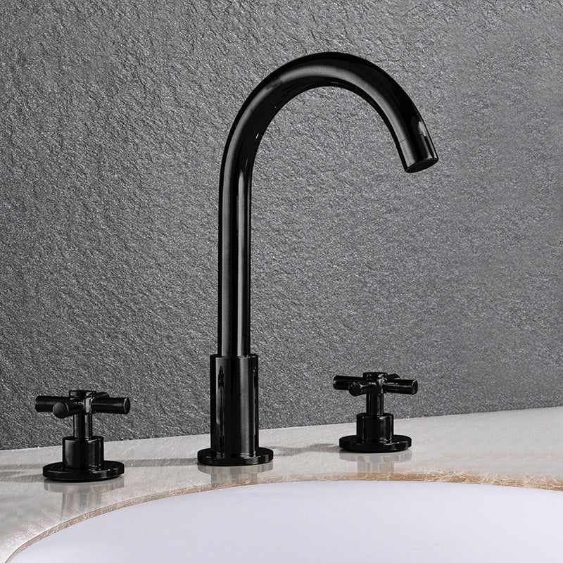 Skorter | Goose Neck Bathroom Sink Faucet 2 Handles Hot and Cold Water Sink Faucet with Drain
