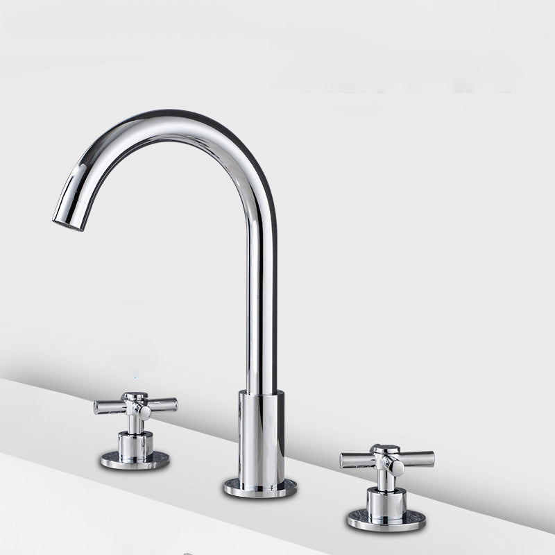 Skorter | Goose Neck Bathroom Sink Faucet 2 Handles Hot and Cold Water Sink Faucet with Drain