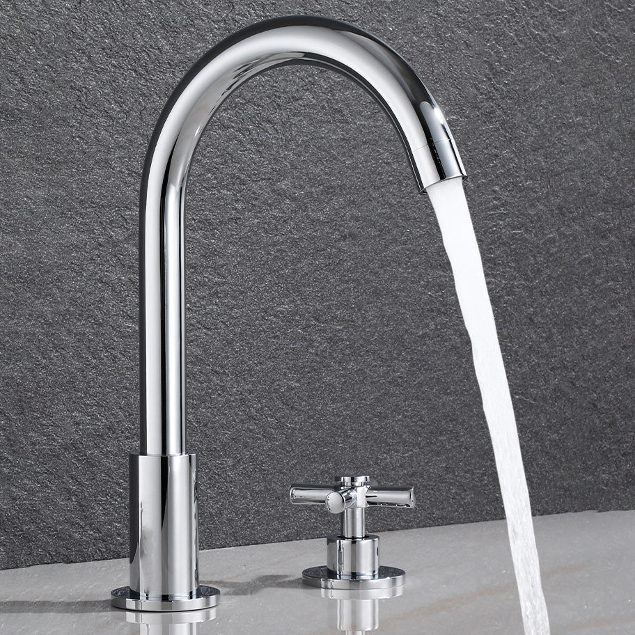 Skorter | Goose Neck Bathroom Sink Faucet 2 Handles Hot and Cold Water Sink Faucet with Drain