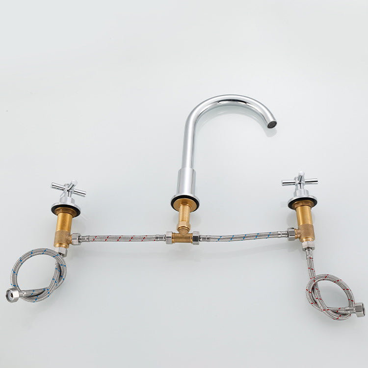 Skorter | Goose Neck Bathroom Sink Faucet 2 Handles Hot and Cold Water Sink Faucet with Drain