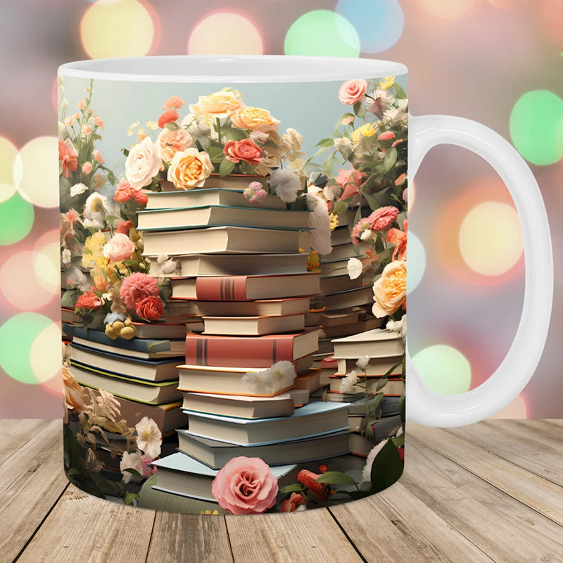 skorter | 3d Artistically Beautiful Floral Books Coffee Mug - Book Lover Gift