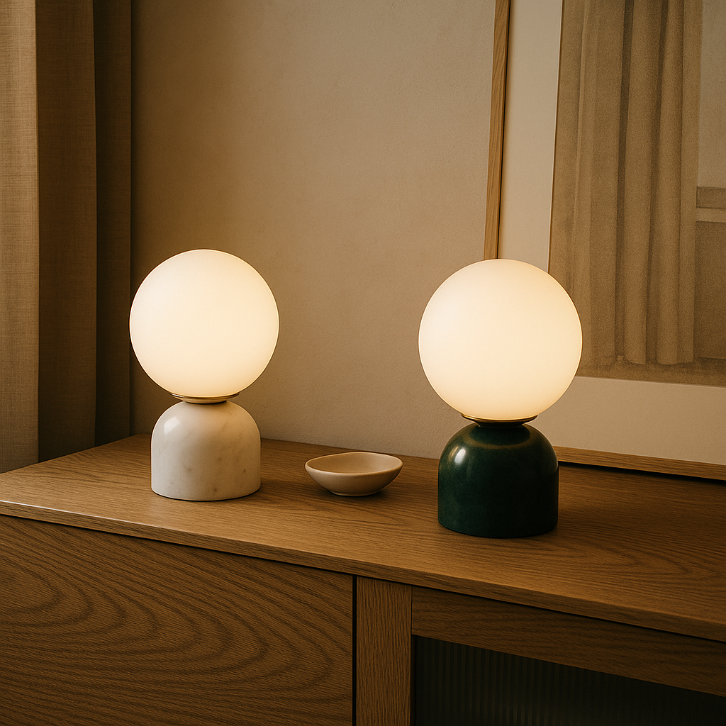 Skorter | Marnor | Marble Table Lamp with Glass Shade – Scandinavian Minimalist Design