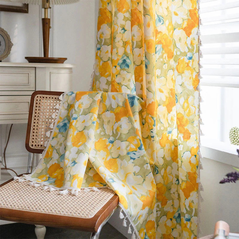 Skorter | Sunshine Blooms Floral Tasseled Curtain