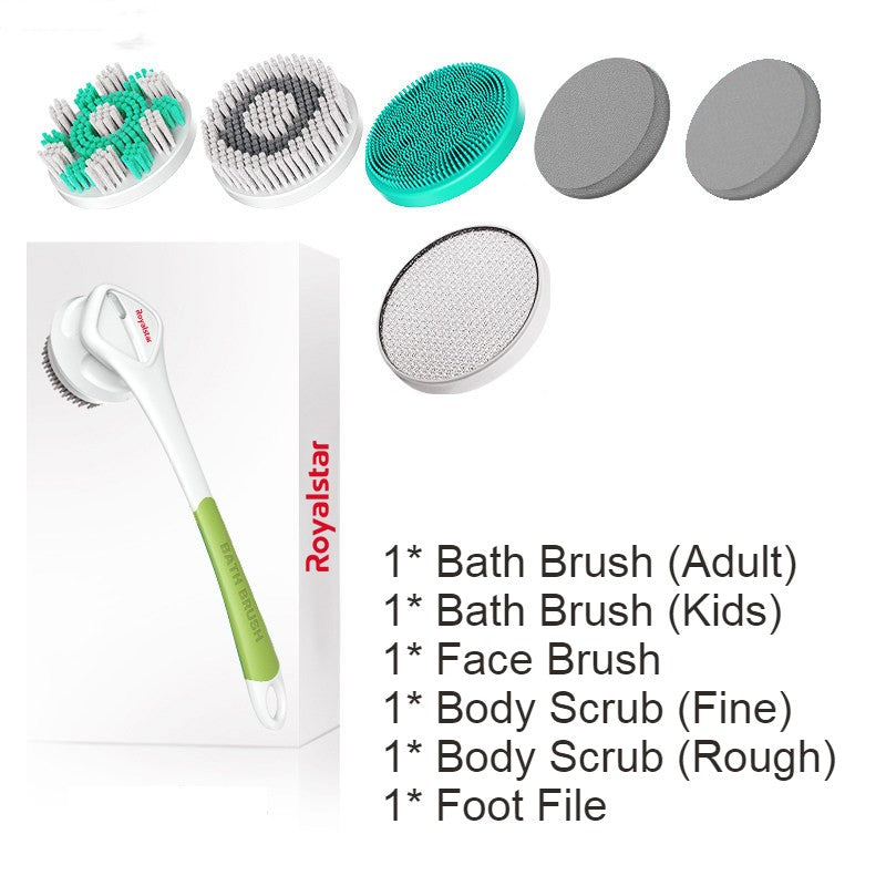 Skorter | All-in-One Rechargeable Body Brush Set, with 7 Replaceable Heads & Long Handle for Body, Face, Foot, Adult & Kids