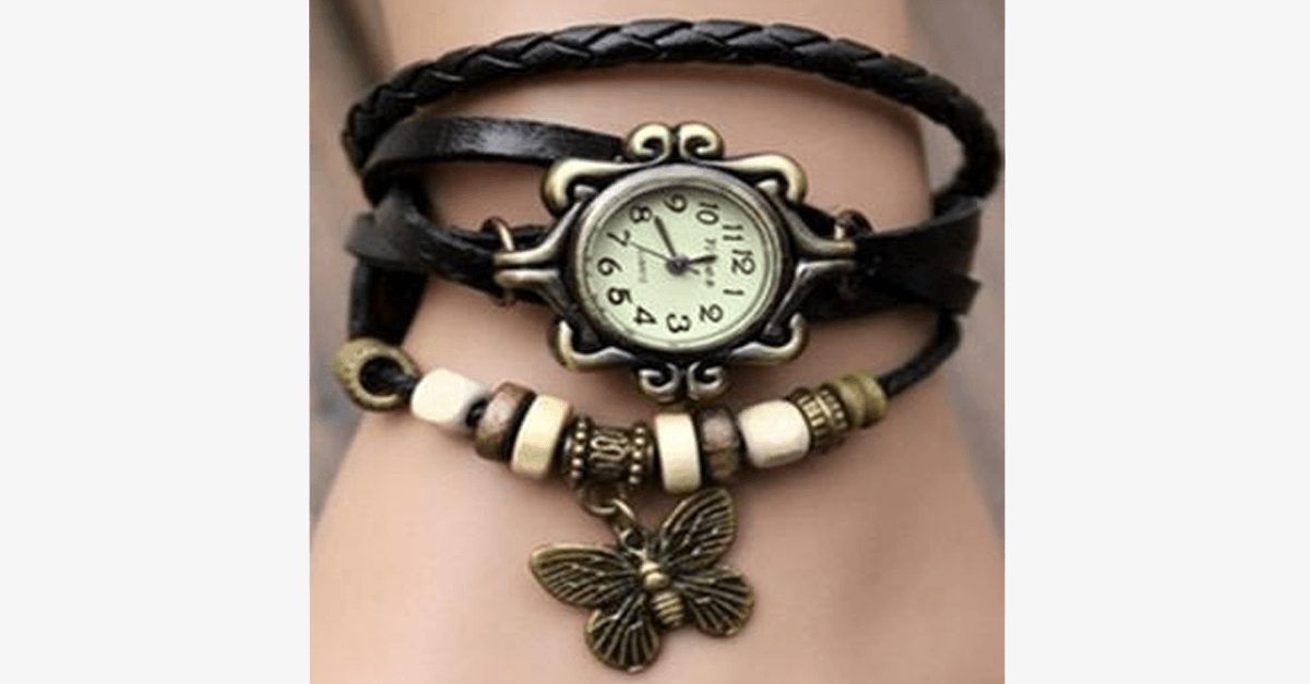 Skorter | Butterfly Wrap Watches - Multicolored Genuine Leather Snap Back Watch
