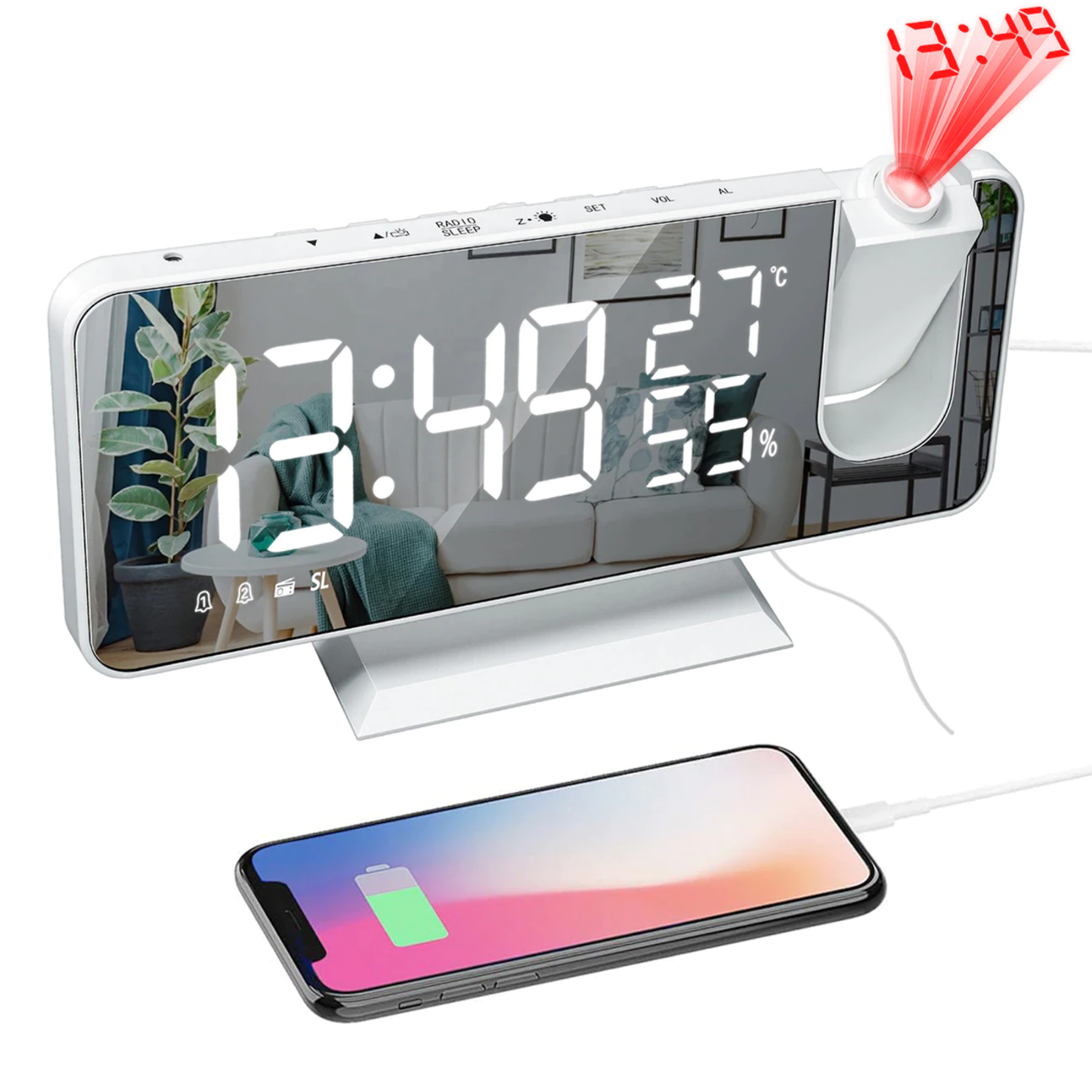 Skorter | LED Projection Alarm Clock with Radio USB Charger Display