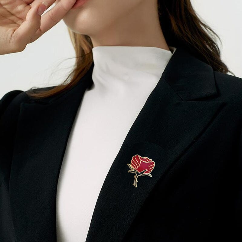 Skorter | And Crystal Brooch With Red Rose