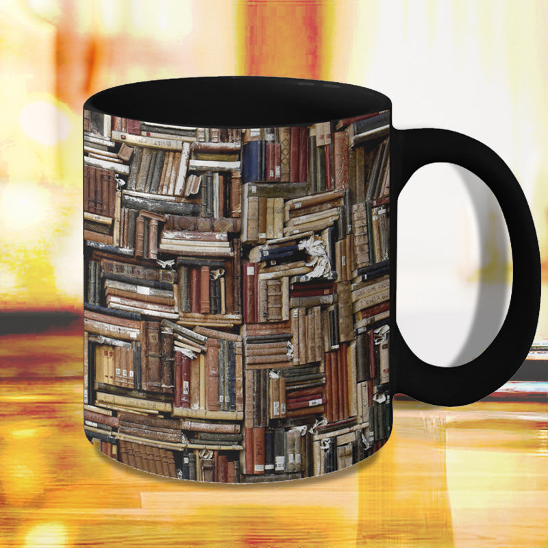 Skorter | Bookshelf Ceramic Coffee Mug - Gift for Cat Book Lovers