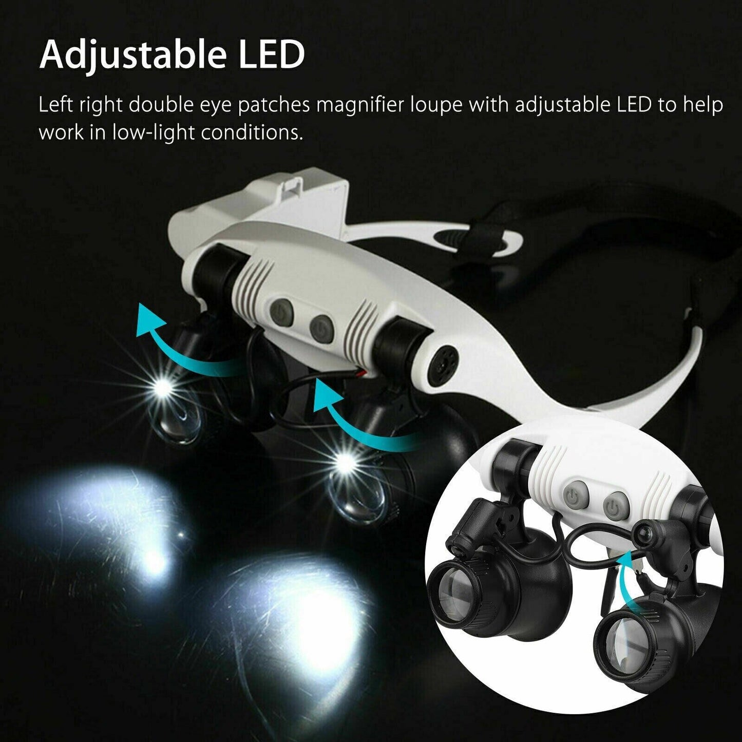 Skorter | Adjustable Headband Magnifier with LED Light & 8 Lenses – Perfect for Jewelry, Watch Repair & Engraving