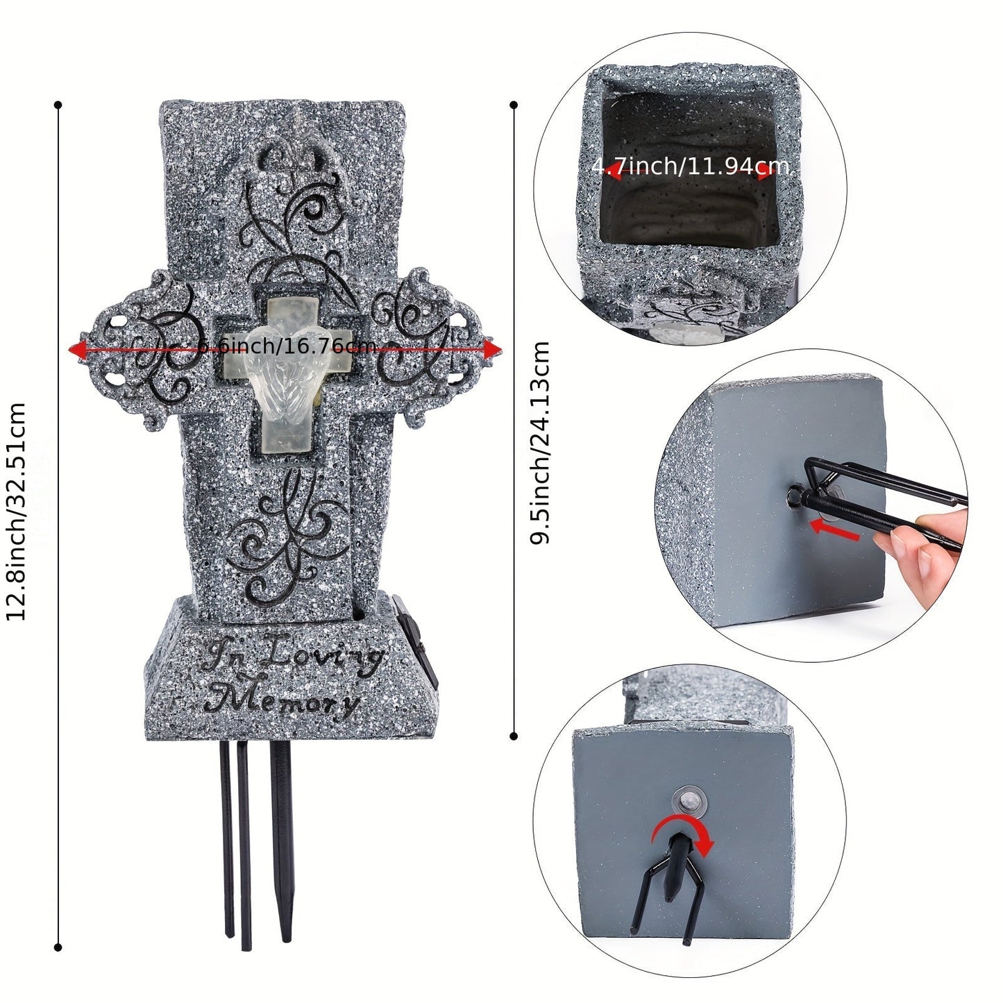 Skorter | Solar Powered LED Cemetery Vase with Detachable Spike – Rechargeable, Weather-Resistant Memorial Gravestone Decoration for Fresh or Artificial Flowers – Thoughtful Memorial Gift