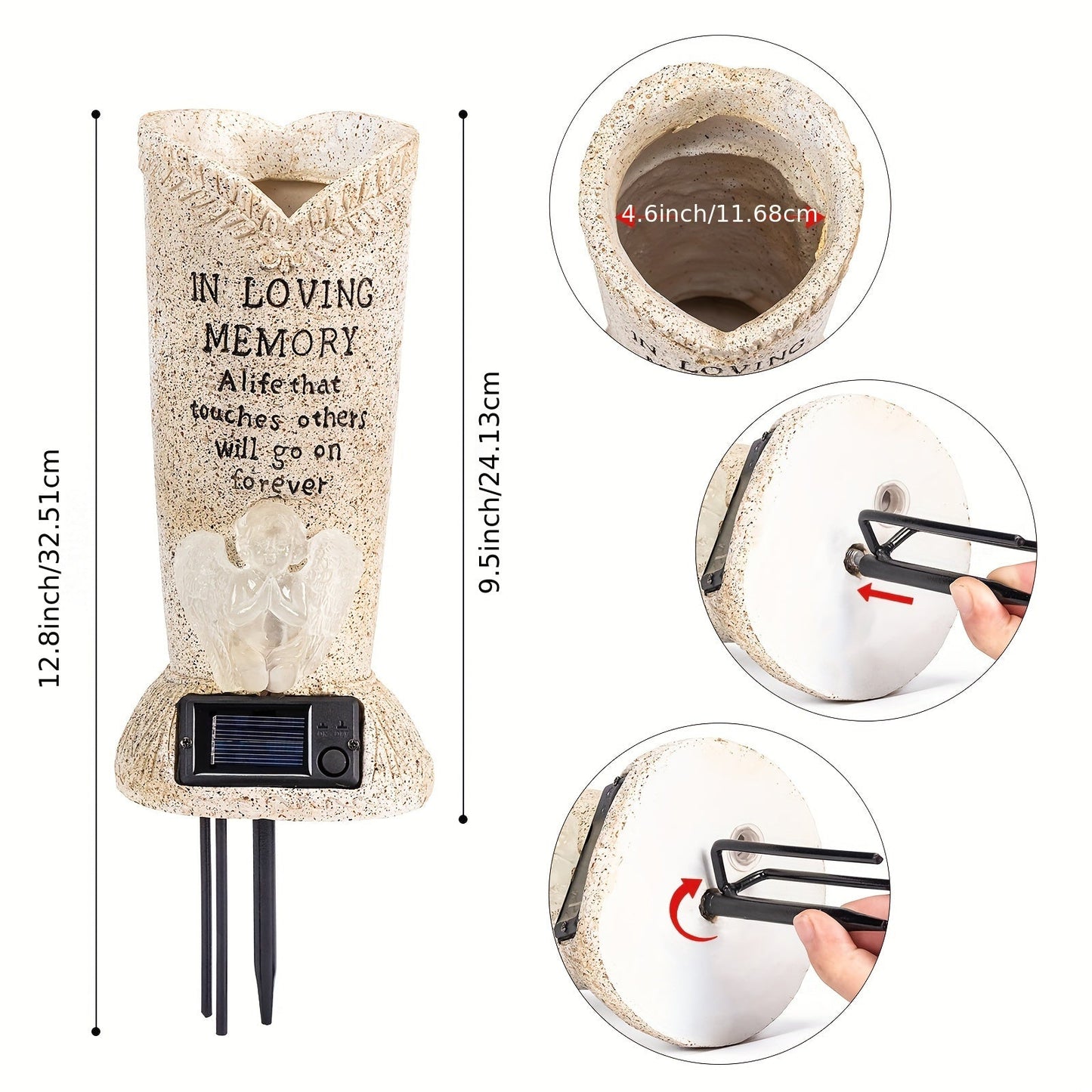 Skorter | Solar Powered LED Cemetery Vase with Detachable Spike – Rechargeable, Weather-Resistant Memorial Gravestone Decoration for Fresh or Artificial Flowers – Thoughtful Memorial Gift