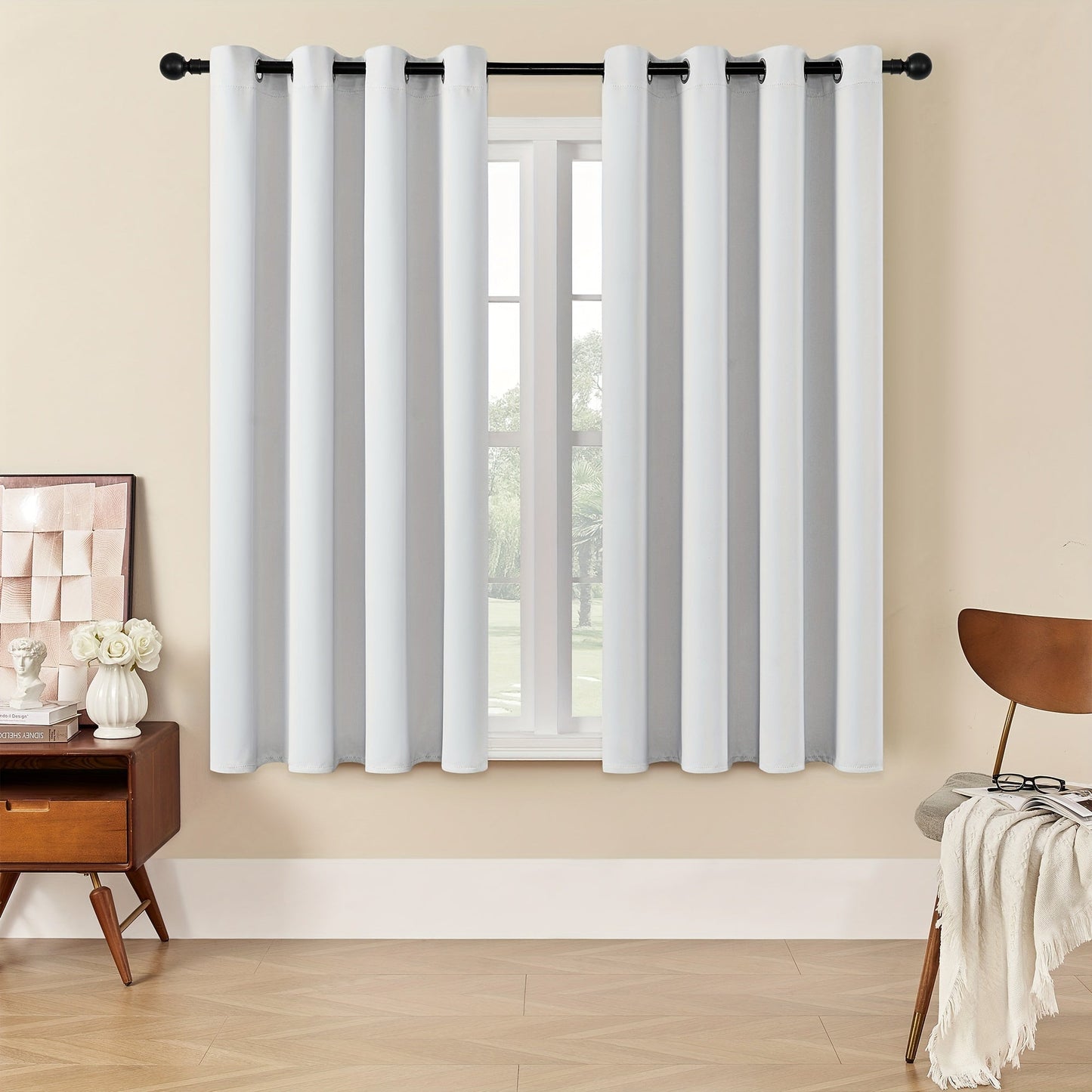 Skorter | Blackout Curtains - 2 Pieces Modern Polyester Curtains with Thermal Insulation and Rings