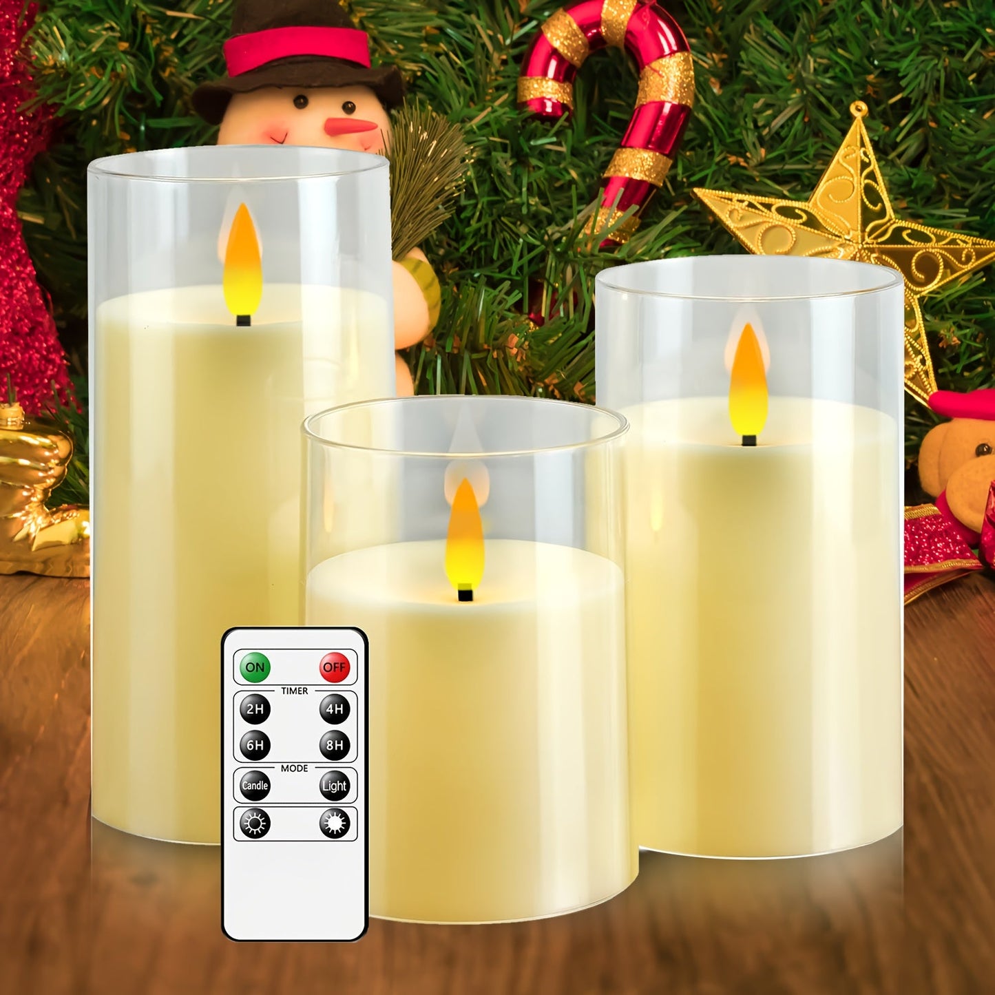 Skorter | Flameless Candle Set with Remote Control - LED Light for Christmas & Halloween Decor (Set of 3 - White)