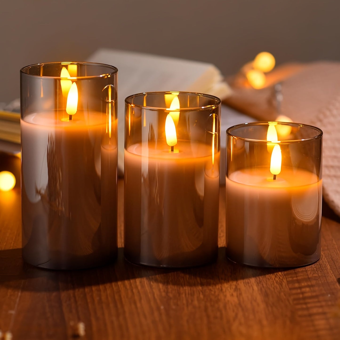 Skorter | Elegant Gray LED Candle Holders with Remote Control - For Weddings, Birthdays & Christmas Decoration