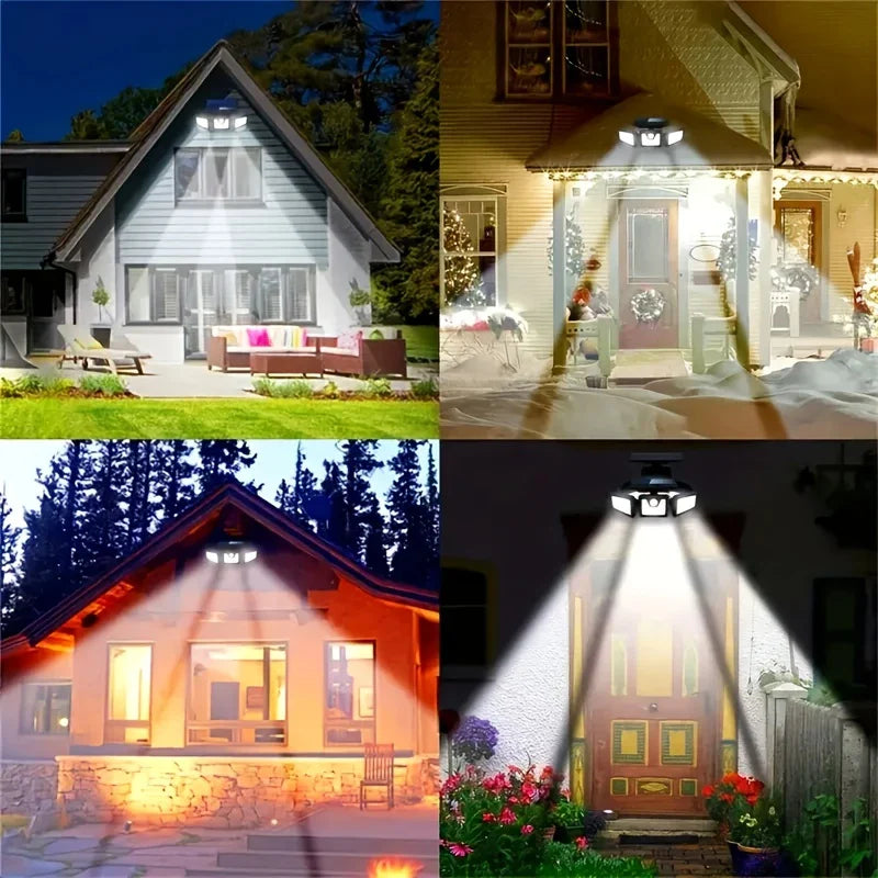 Skorter | Solar LED floodlight with motion sensor – 3-beam outdoor lighting for garden, yard, and garage