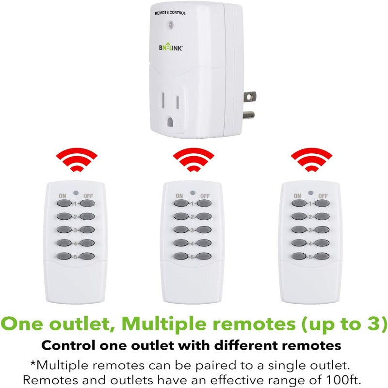 Skørter | Wireless remote control outlet switch strap socket for household appliances, wireless remote light switches (2 remote controls + 5 outlets)