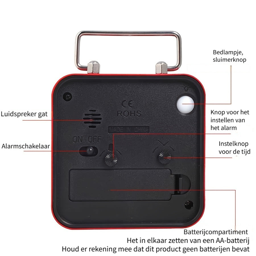 Skorter | TimeCube - Square Metal Alarm Clock with Night Light and Snooze