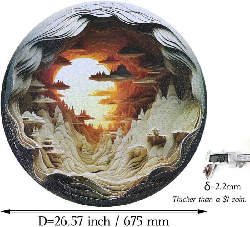 Skørter | 3D Visual Dawn Inside a Cave - 1000 Pieces Round Puzzle