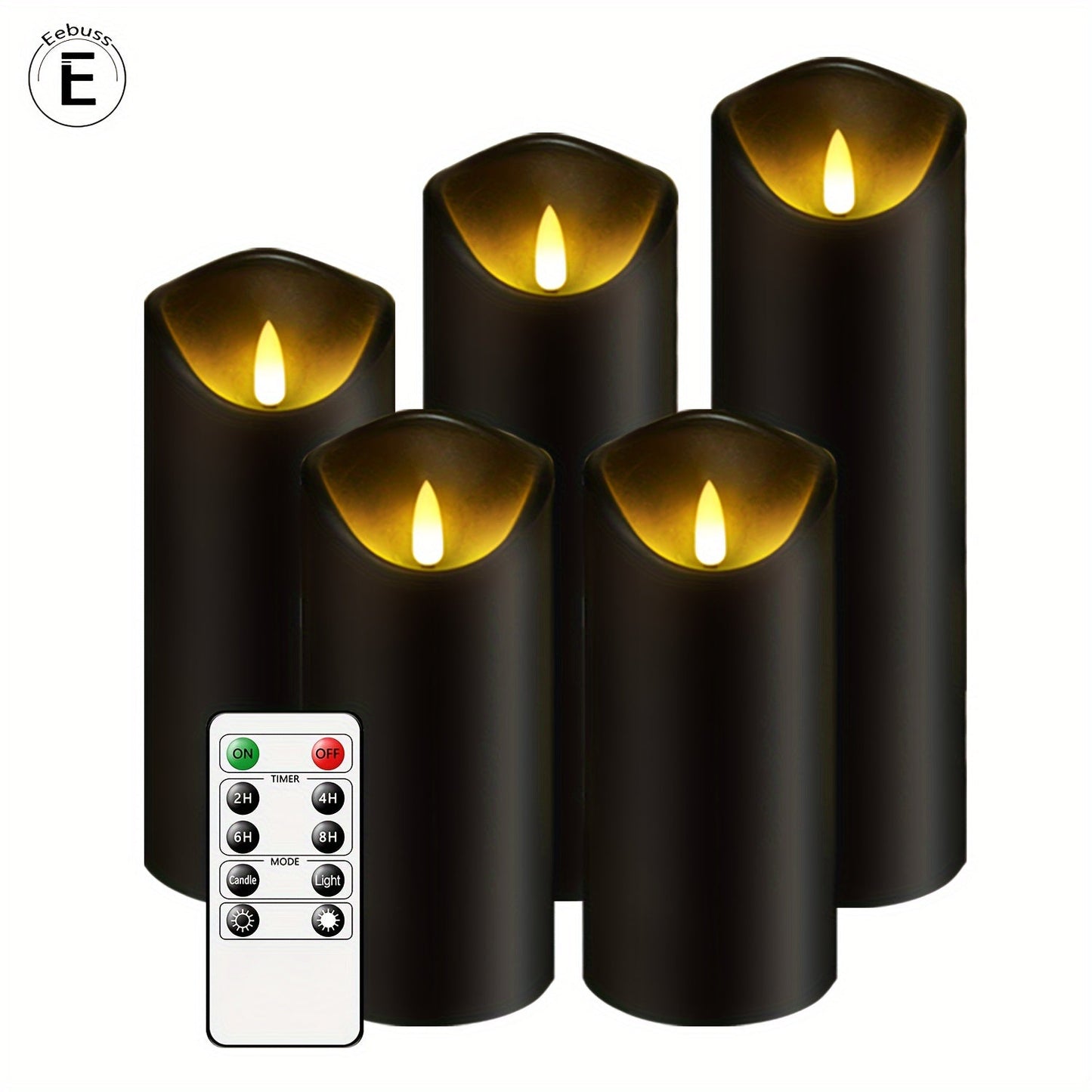Skorter | Eebuss 5-piece Flicker Flameless Candle Holder Set with Remote Control and Timer - LED Light for Decoration (Black)