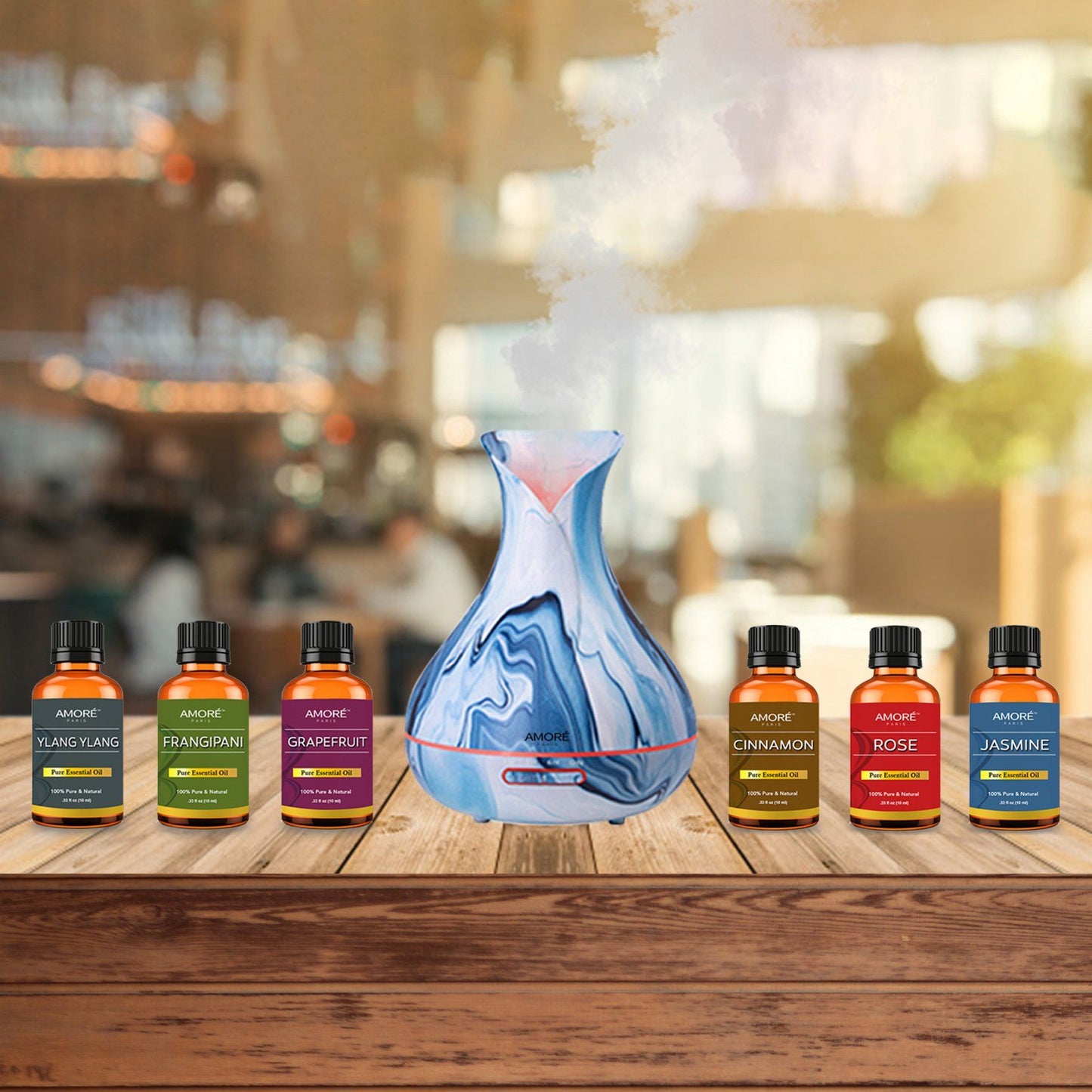 Skorter | 7-piece set: Hydro Dipped Ultrasonic Aromatherapy Diffuser With Essential Oils Gift Set