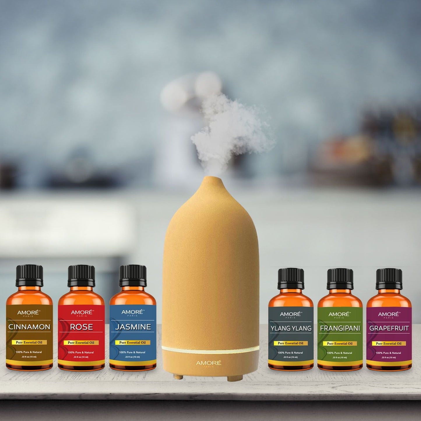 Skorter | 7-Piece: Ultrasonic Aromatherapy Essential Oil Diffuser with Essential Oils