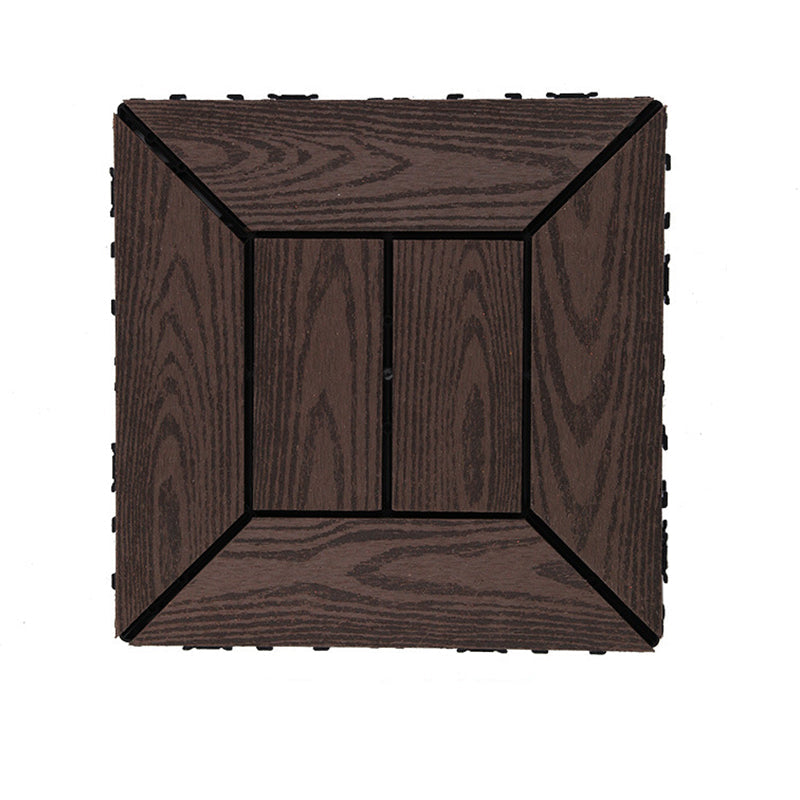 Skorter | 12" X 12" PVC 6-Slat Square Patio Tiles Snap Fit Installation Outdoor Floor Tiles
