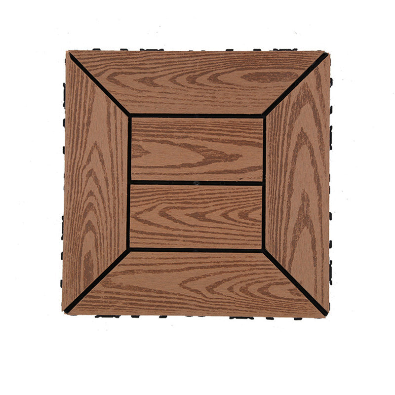 Skorter | 12" X 12" PVC 6-Slat Square Patio Tiles Snap Fit Installation Outdoor Floor Tiles