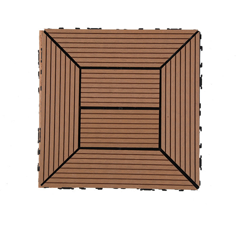 Skorter | 12" X 12" PVC 6-Slat Square Patio Tiles Snap Fit Installation Outdoor Floor Tiles