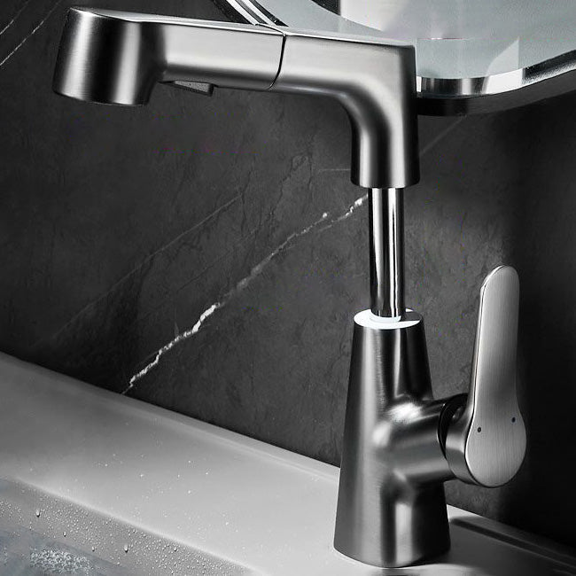 Skorter | Contemporary Bath Water Faucet Brass Lever Handle Pull-Out Sink Faucet