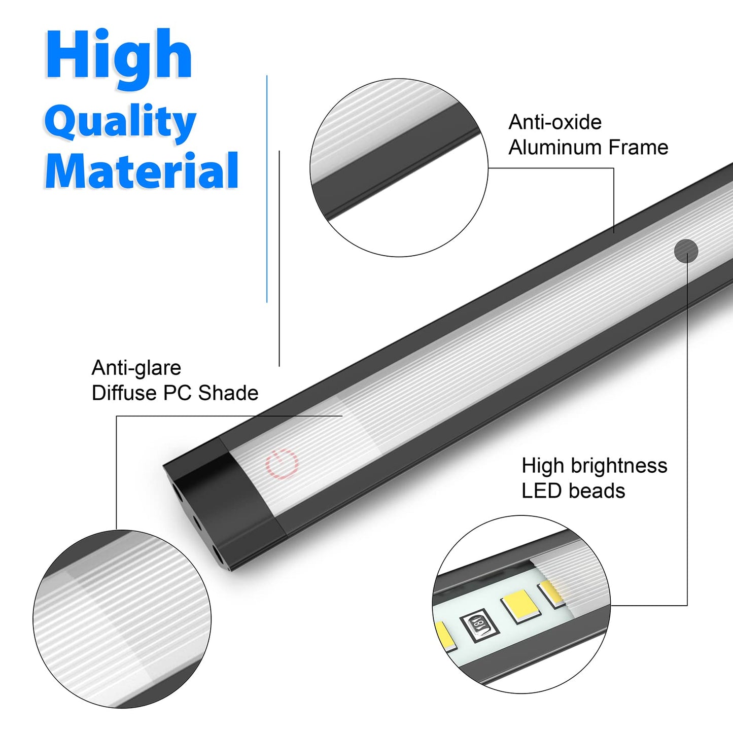 Skorter | Myplus 12" Touch Activated Dimmable Led Under Cabinet Light - Cool White 6000K, Plug-In, Black