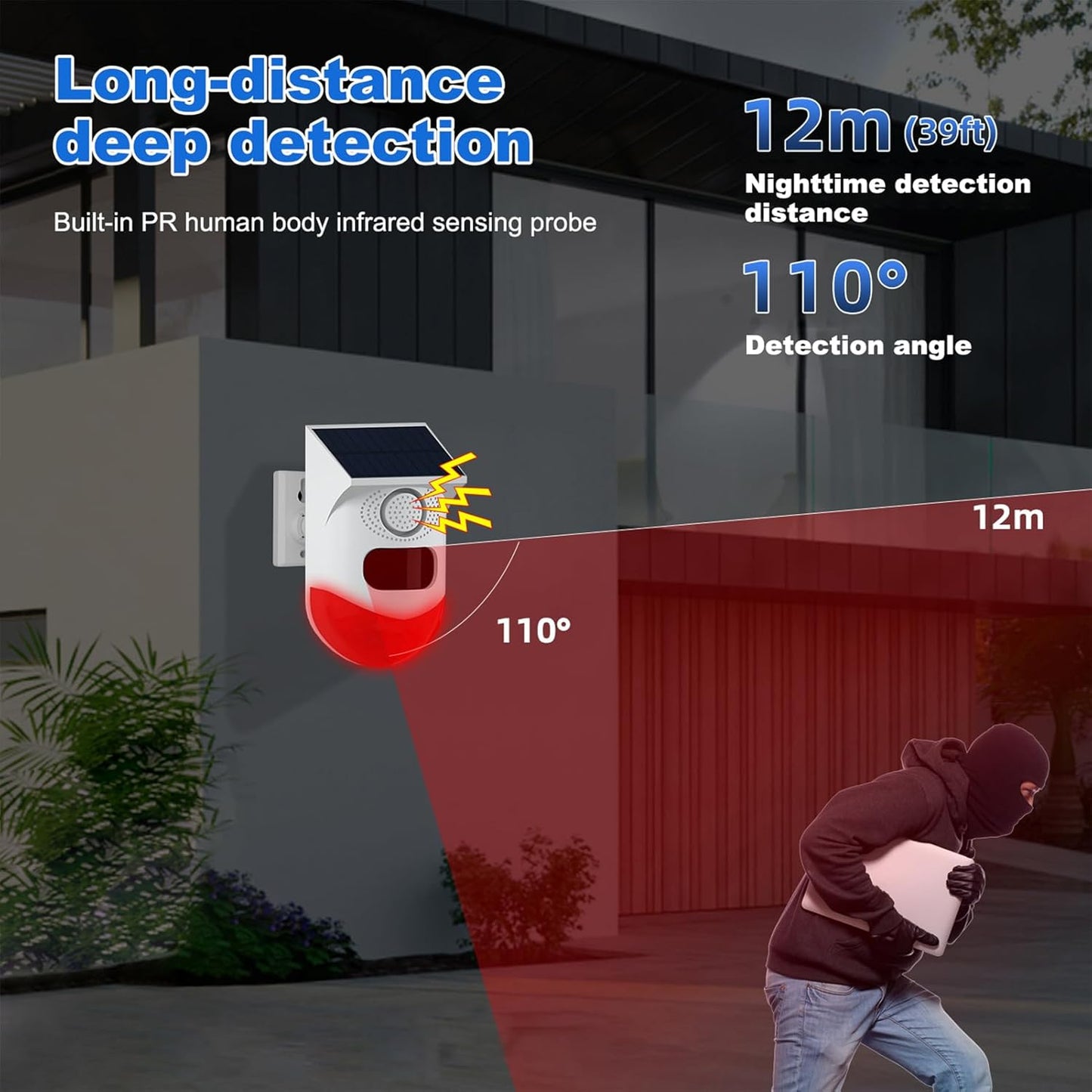 Skorter | Solar Motion Sensor Alarm with 120dB Siren and LED Strobe – Feronix