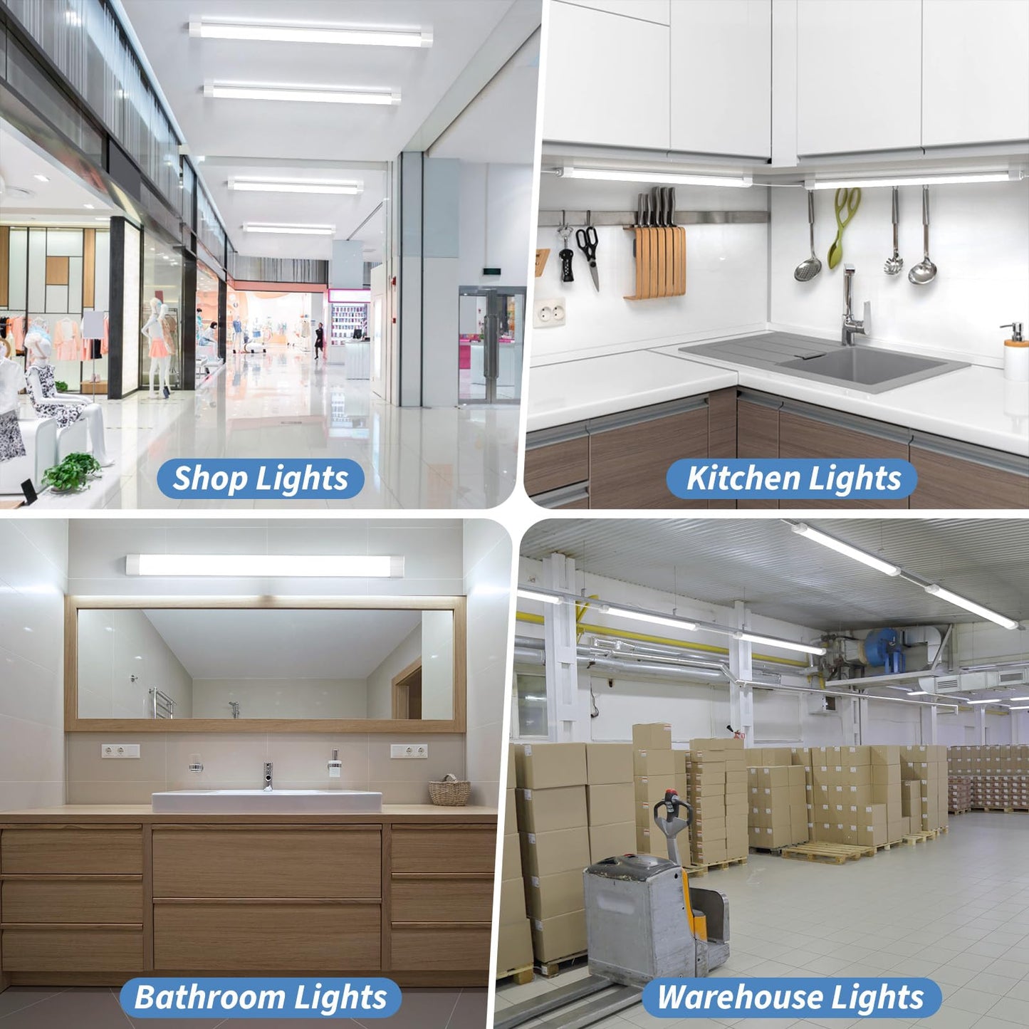 Skorter | Airand 4Ft LED Shop Lights, 5000K Rechargeable Ceiling Lamp, 36W With Plug, 3600