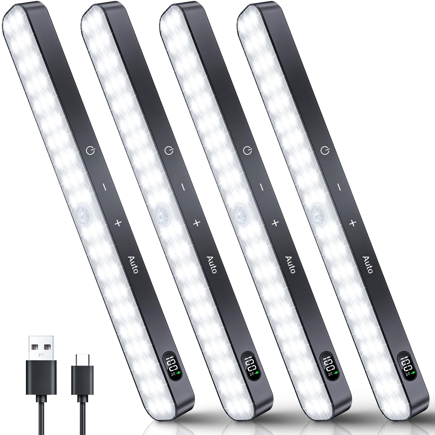 Skorter | Ferswe 60 Led Motion Sensor Cabinet Light, Dimmable Touch Control, Rechargeable - 4 Pack