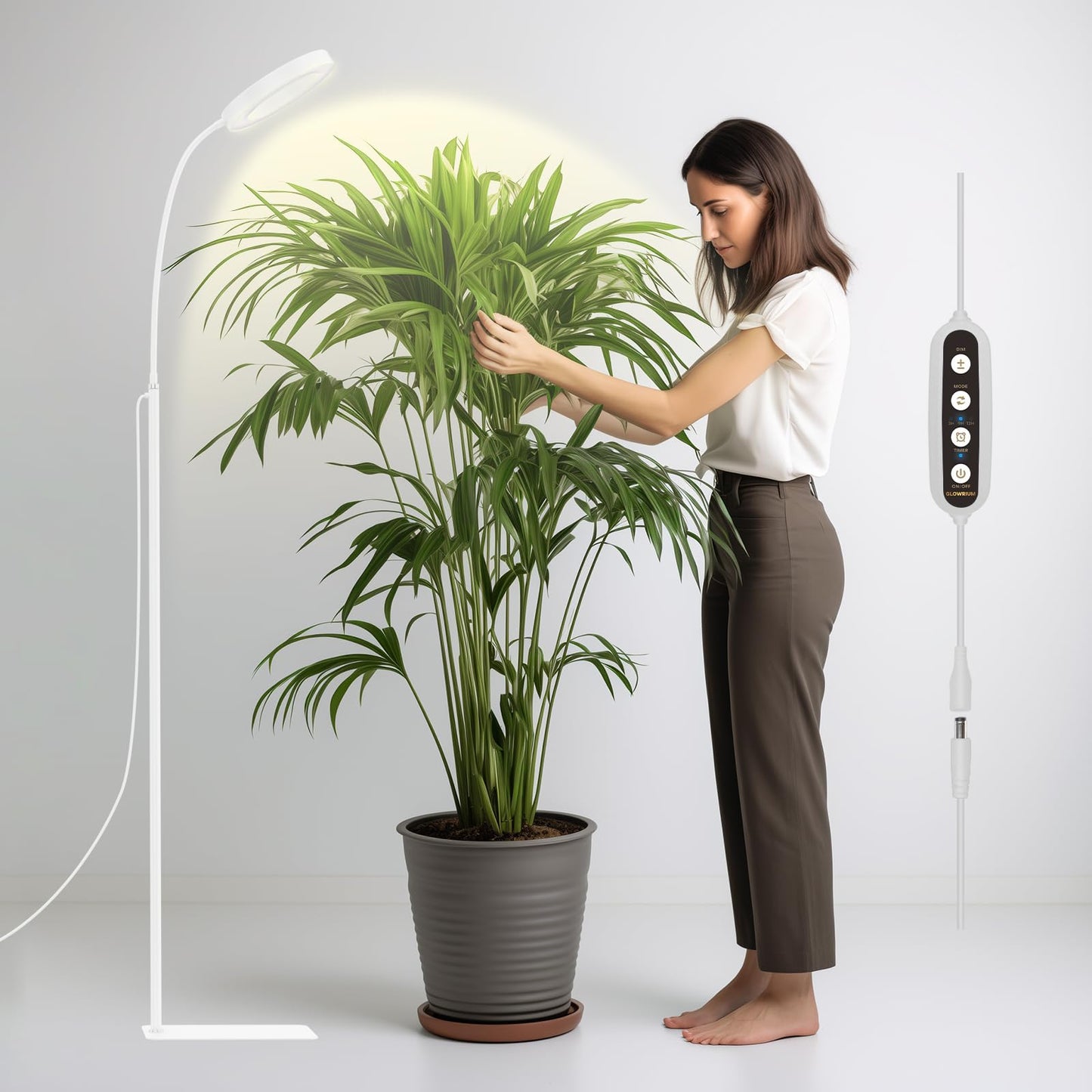 Skorter | Glowrium Indoor Wax Lamp, 20 Watt Full Spectrum Led Plant Growth Lamp With Stand, Adjustable Height With Timer 3/9/12 Hours, White Led Plant Lamp