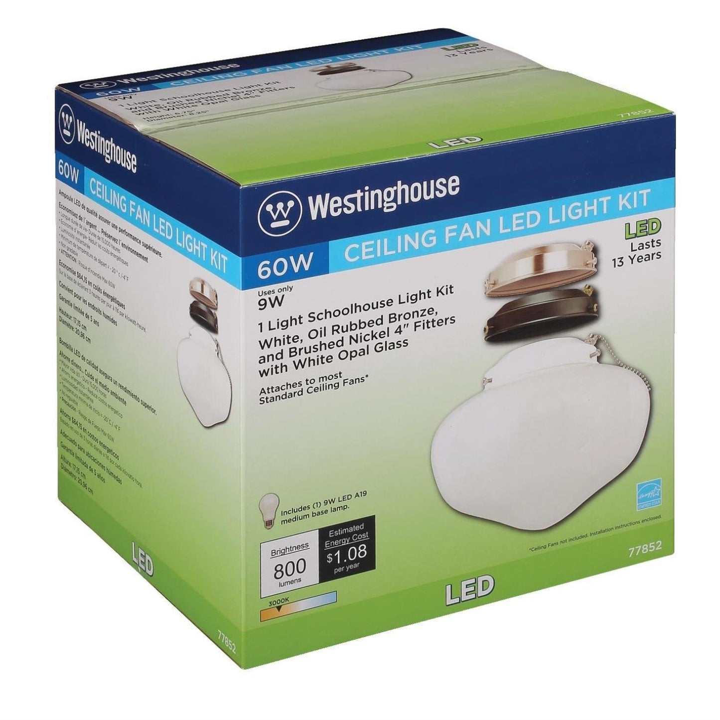 Skorter | Westinghouse 7785200 Led Ceiling Fan Light Set, Energy Star, White Opal Glass, 3 Fitters, Red