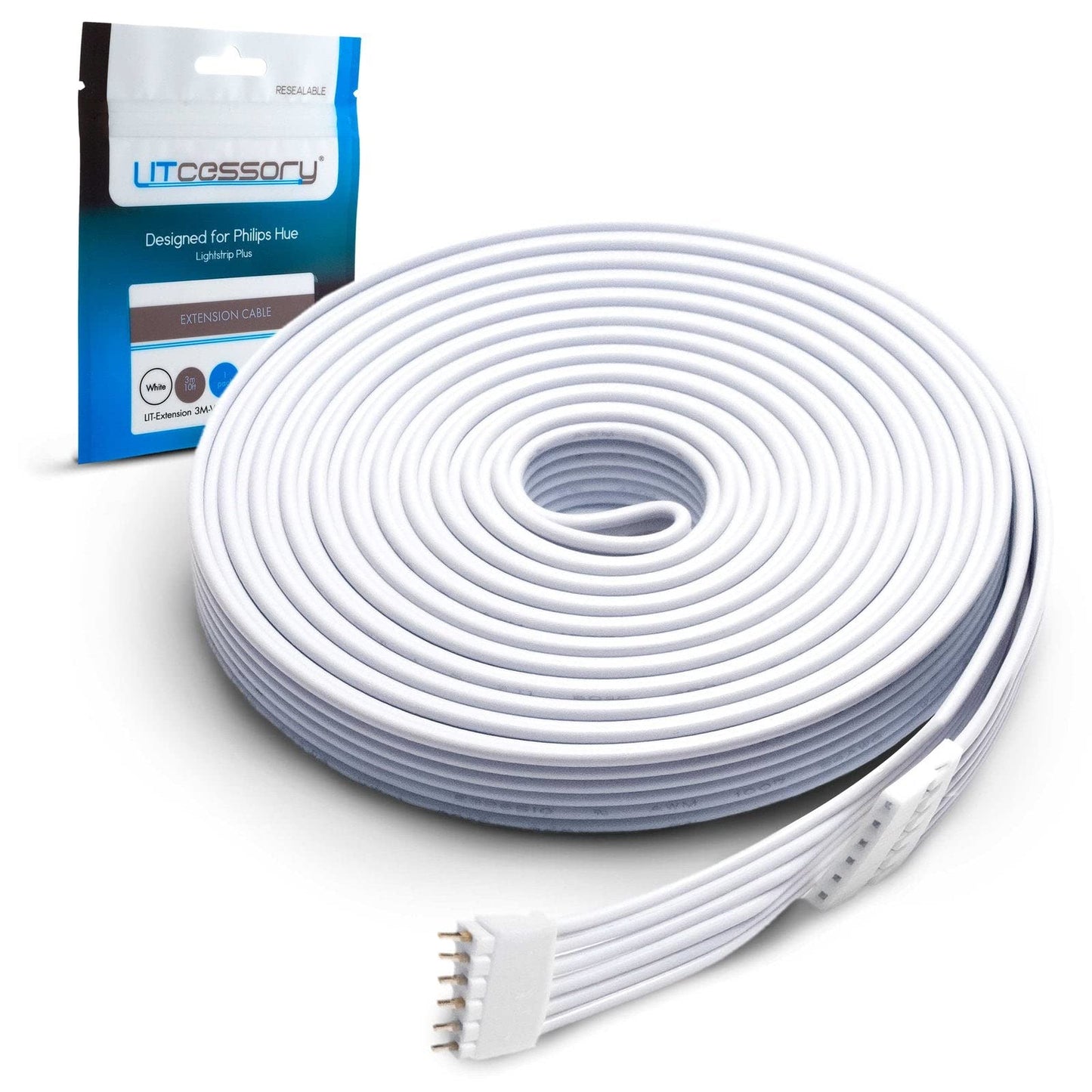 Skorter | Litcessory 10Ft extension cable for Philips Hue Lightstrip Plus - White Standard 6-Pin V3