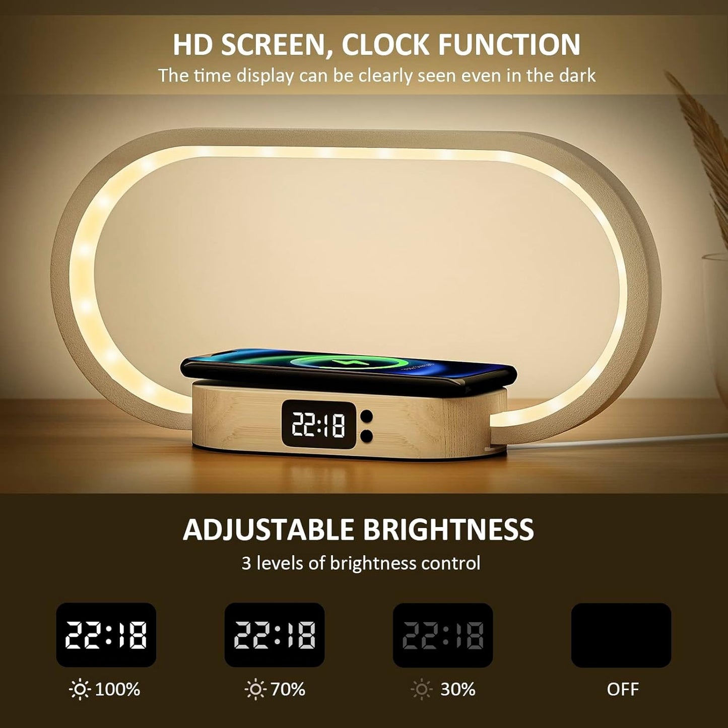 Skorter | Wireless Charging Bedside Table Lamp with Clock – Lumora