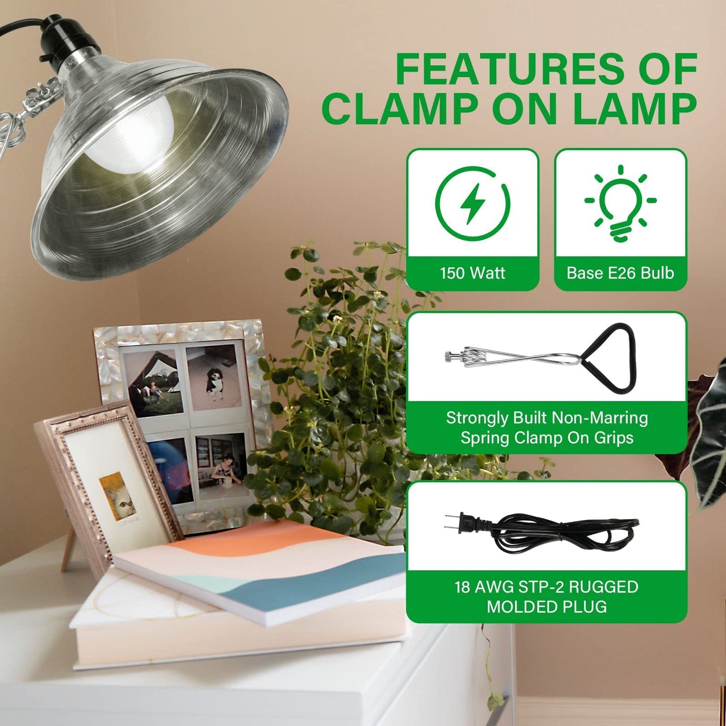 Skorter | Simple Deluxe 6-Pack Clip Lamp Light with 8.5" Aluminum Reflector, 150W E26, 6Foot Cord