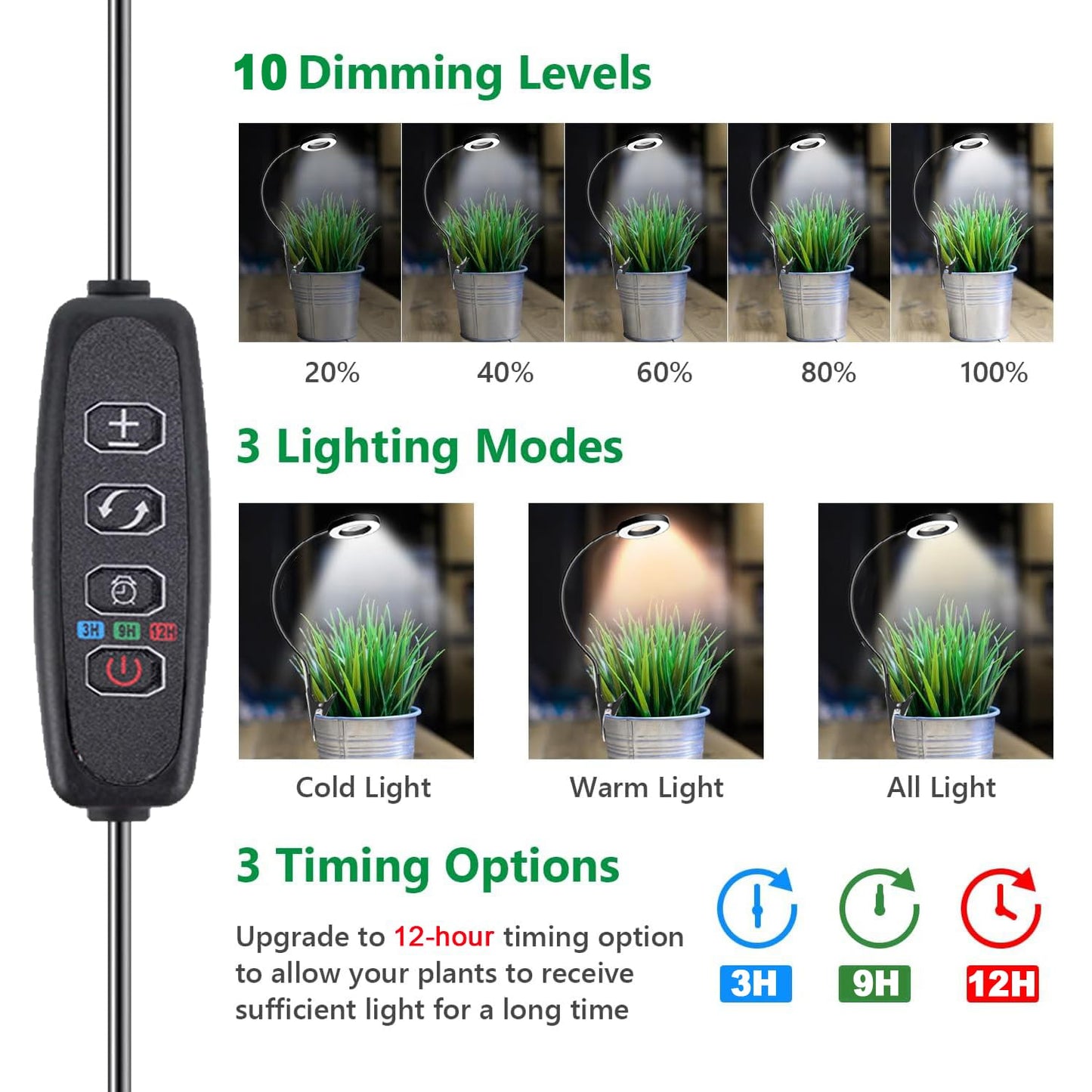 Skorter | Goadrom Full Spectrum Led Grow Light with Timer & Dimmable Brightness - 3 Pack for Indoor Plants