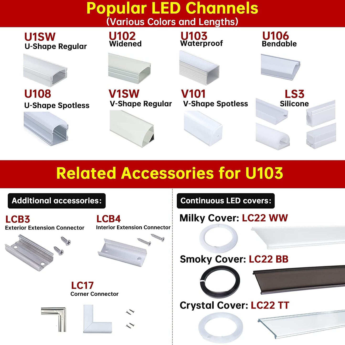 Skorter | Muzata 20Pack Led Channel Extension Connectors For U102/U103 Aluminium, Longer Connections