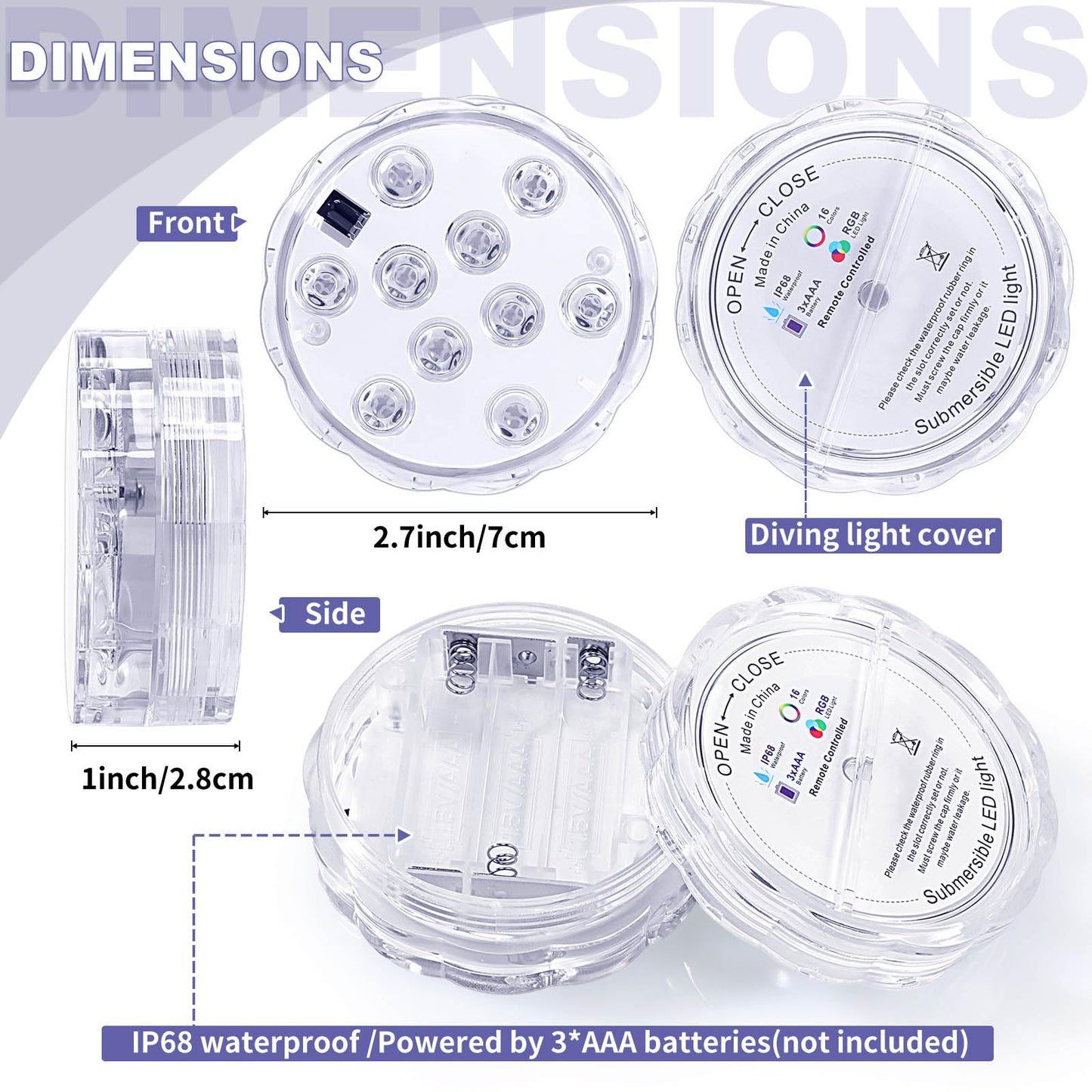 Skorter | Mudder Waterproof LED Lights - 12 Pack Submersible Color Changing Lights For Pool & Hot Tub