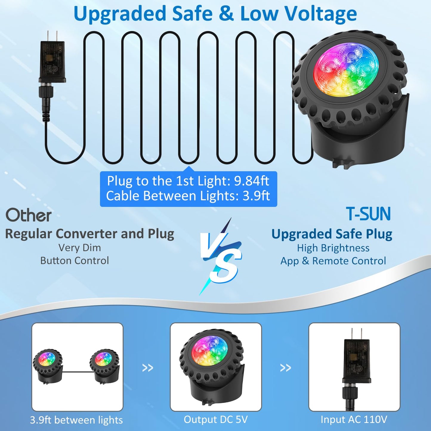 Skorter | T-Sun Color Changing Led Pond Light - Submersible, Bluetooth, Remote Control, Ip68 Waterproof (4 Pack)